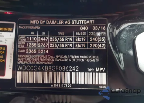 2016 Mercedes-Benz Glc 300 4Matic из США, поврежденный, VIN WDC0G4KB8GF086242